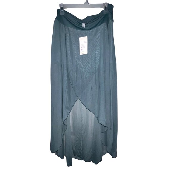 Halara High Waisted High Low Ruffle 2-in-1 Pocket Flare Mesh Maxi Skirt Sz XL Bl - Picture 4 of 11